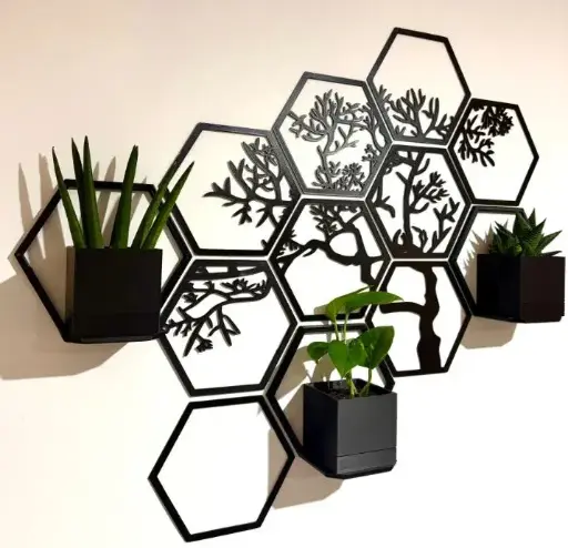 Hexagon tree decor with pots